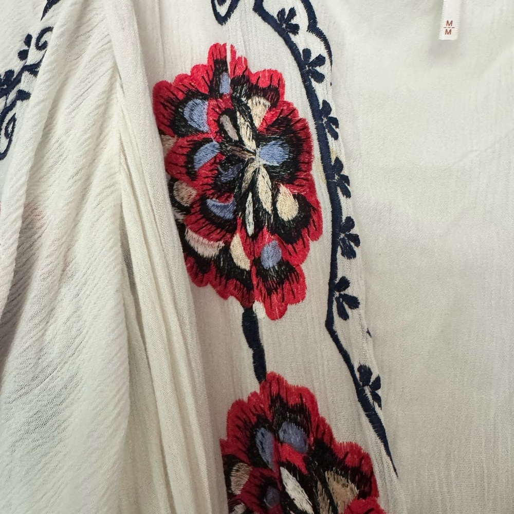 Free People White Mini Dress with Red & Navy Embroidery - Picture 6 of 8